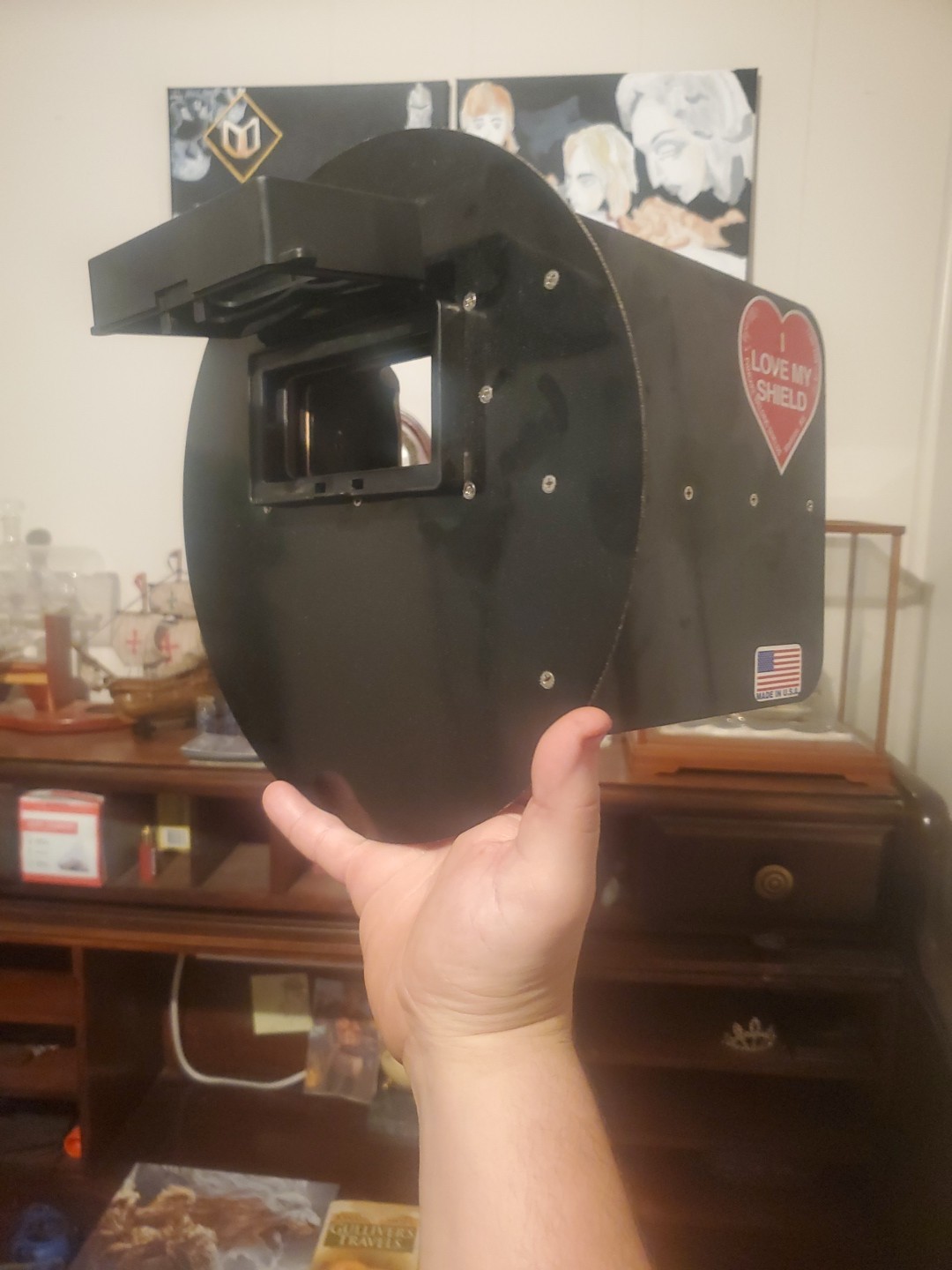 Used Pancake Welding Hood Helmet with 2×4 Welding Lens, Lightweight.
