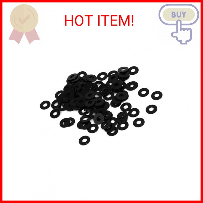 uxcell M1.4 x 4mm x 0.3mm Metal Flat Washers Spacers Gaskets Fastener Black 100P
