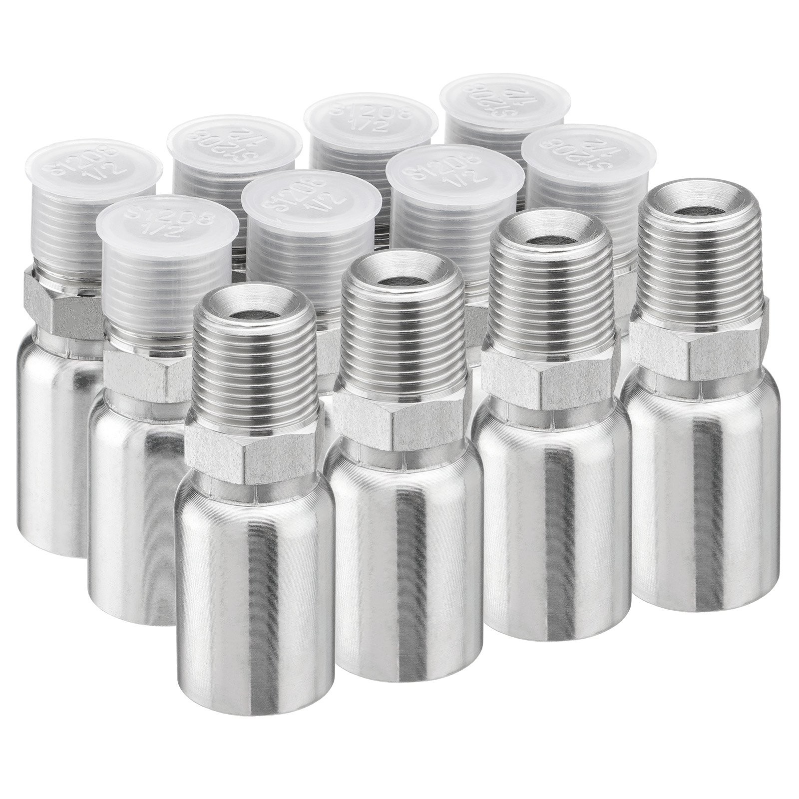 12pcs 1/2″ NPTF Hydraulic Hose End Fittings, 1/2″ I.D. Hose x 1/2″ NPTF Male New