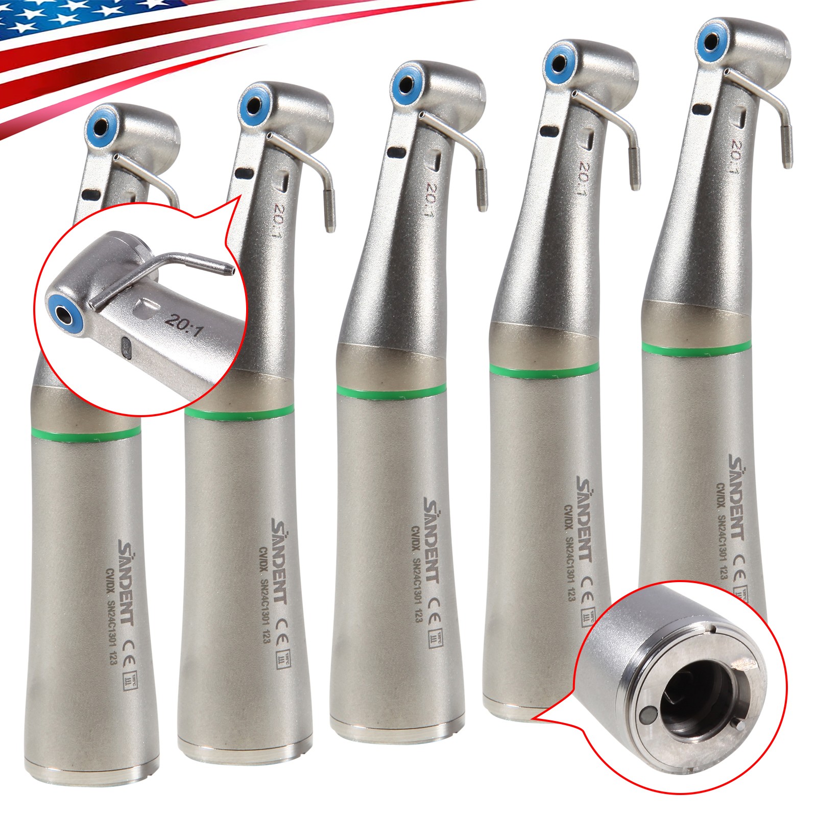 5 PCS Dental 20:1 Implant Handpiece Contra Angle Fiber Optic 75Ncm NSK Ti Max SA