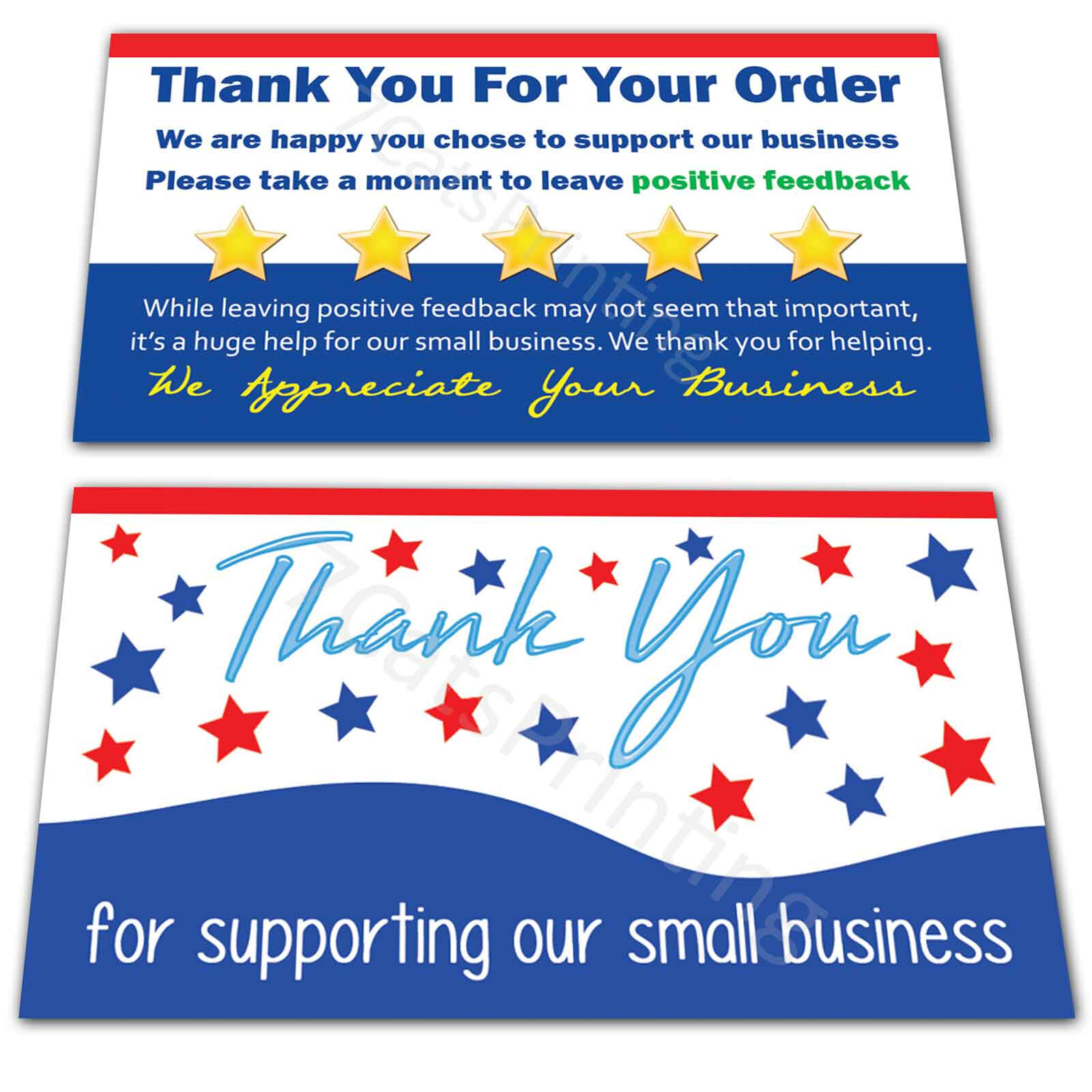 100 Thank You Supporting Our Small Business Cards for eBay Purchase Order Notes