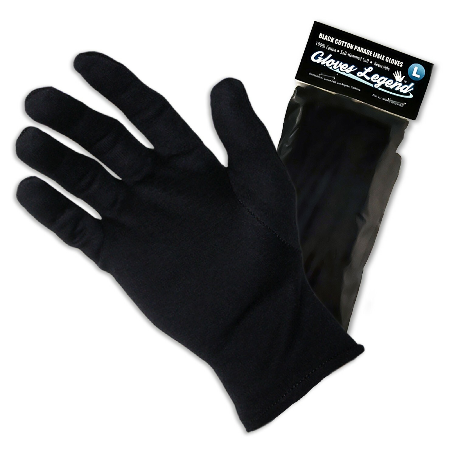 6 Pairs – 100% Black Cotton Marching Parade Formal Dress Gloves – Large