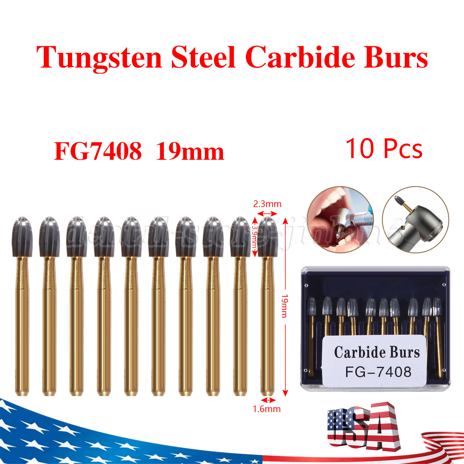 10/20Pcs Dental Tungsten Carbide Bur Trimming and Finishing Egg Football FG7408