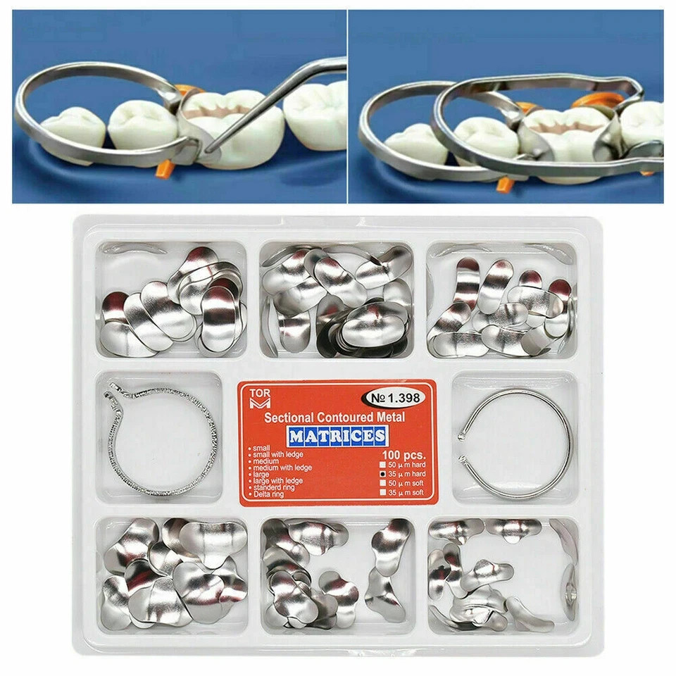 100pcs Dental Metal Matrices Sectional Contoured Matrix Refill Soft Band No1.398