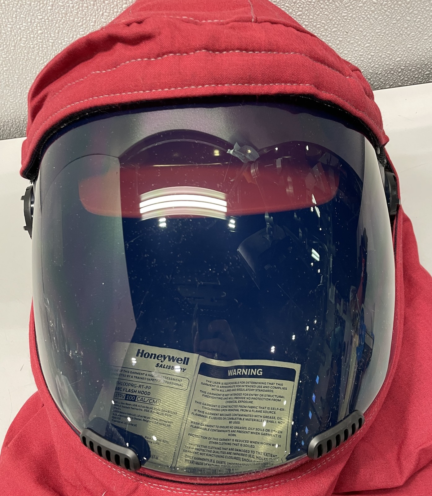 Salisbury Arc Flash Hood 4 PPE CAT Polycarbonate Window Red FH100PRG-RT-PP