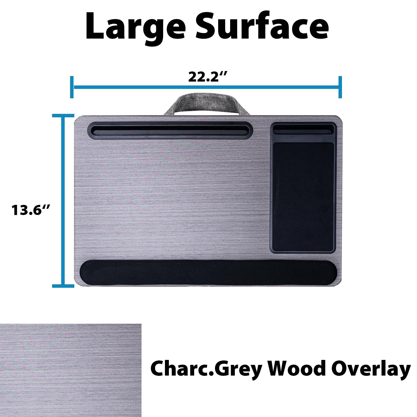 Cyberguys Comfort Lap Desk for Laptop Black With Charcoal Grey Wood Overlay