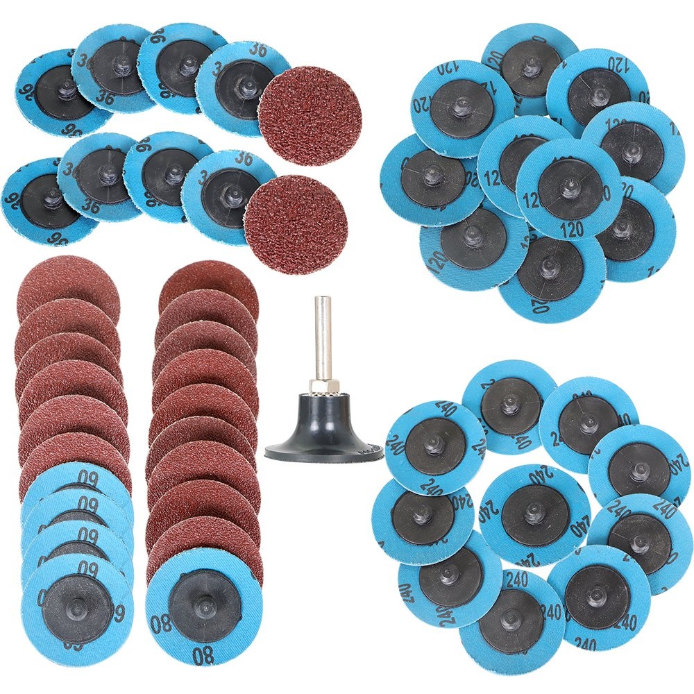 51 Pcs 2 Inch 36/60/80/120/240 Grit Roll Lock Die Grinder Change Sanding Discs
