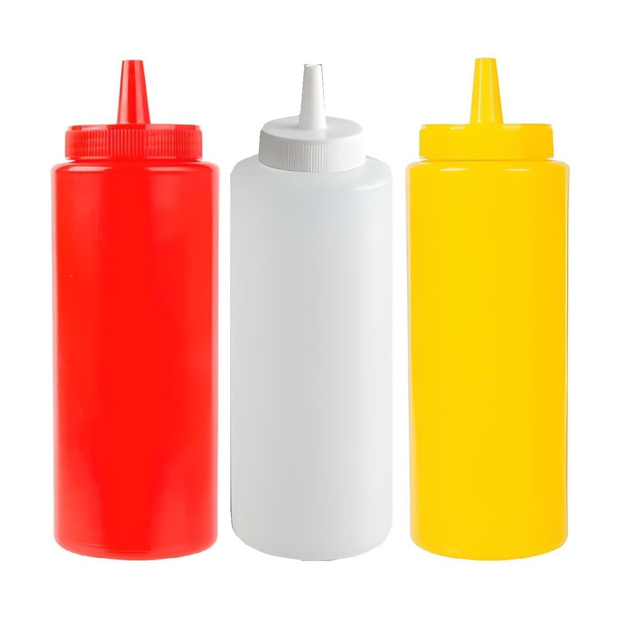 OCS Parts 8 Ounce Condiment Squeeze Bottles | Set of 3 Clear, Yellow, and Red