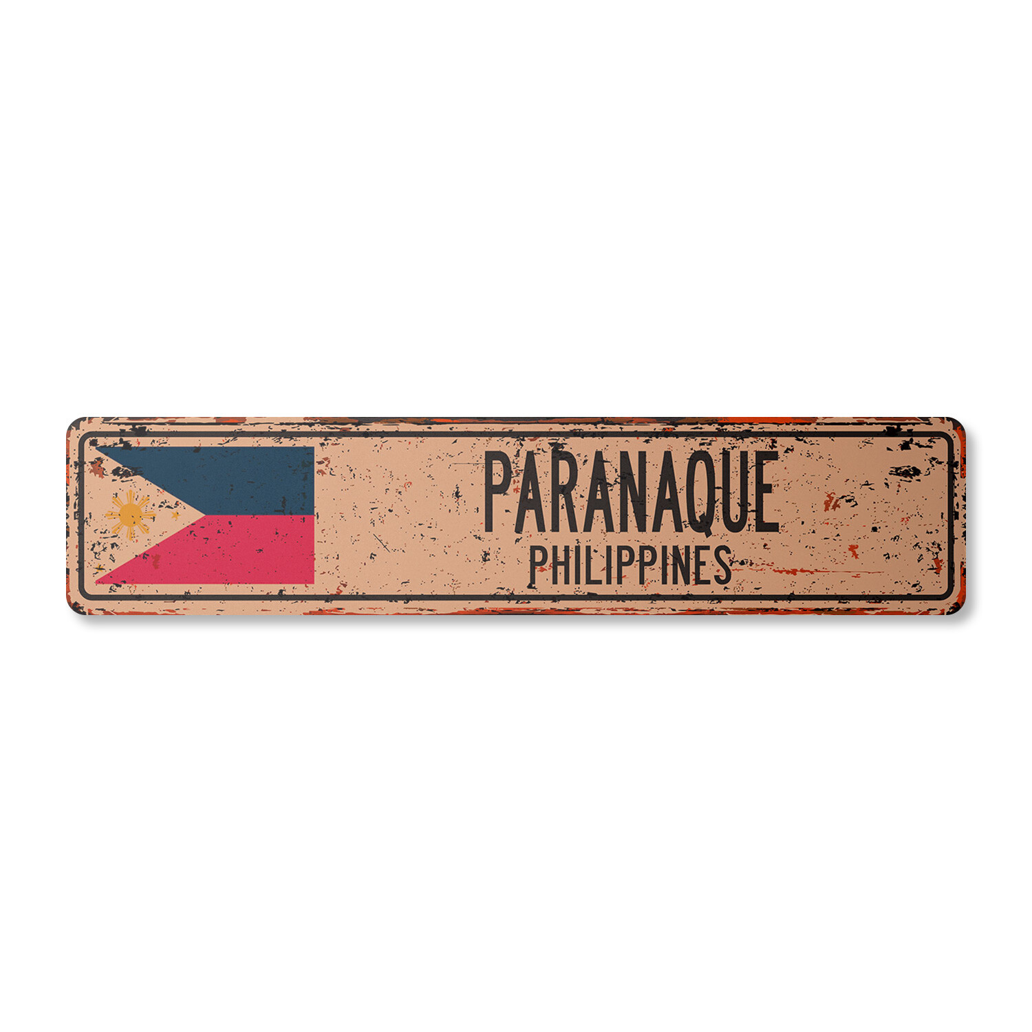PARANAQUE PHILIPPINES Vintage Street Sign Filipino flag city country road rustic