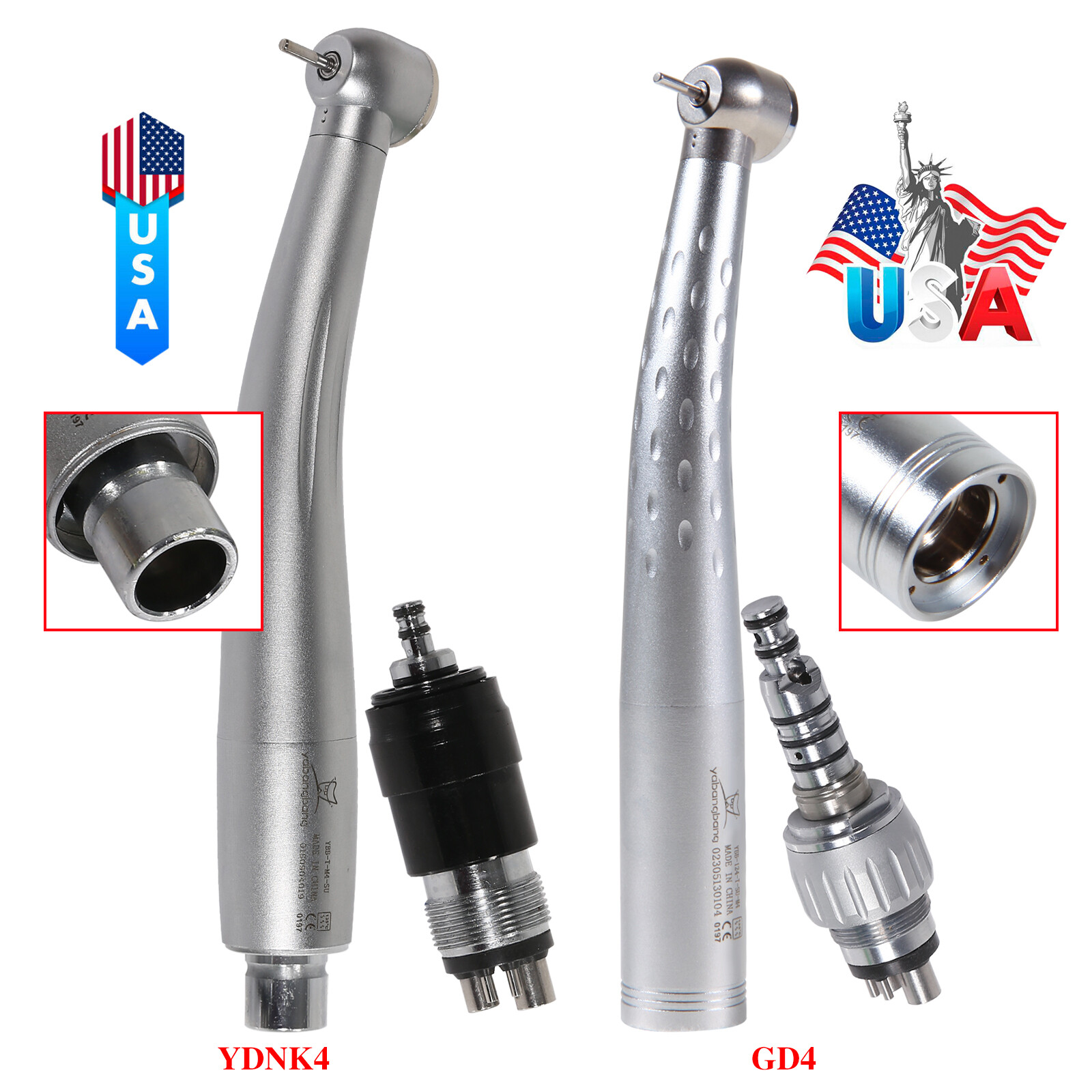 YABANGBANG Dental High Speed Handpiece + 4 Hole Quick Coupler 360° Swivel