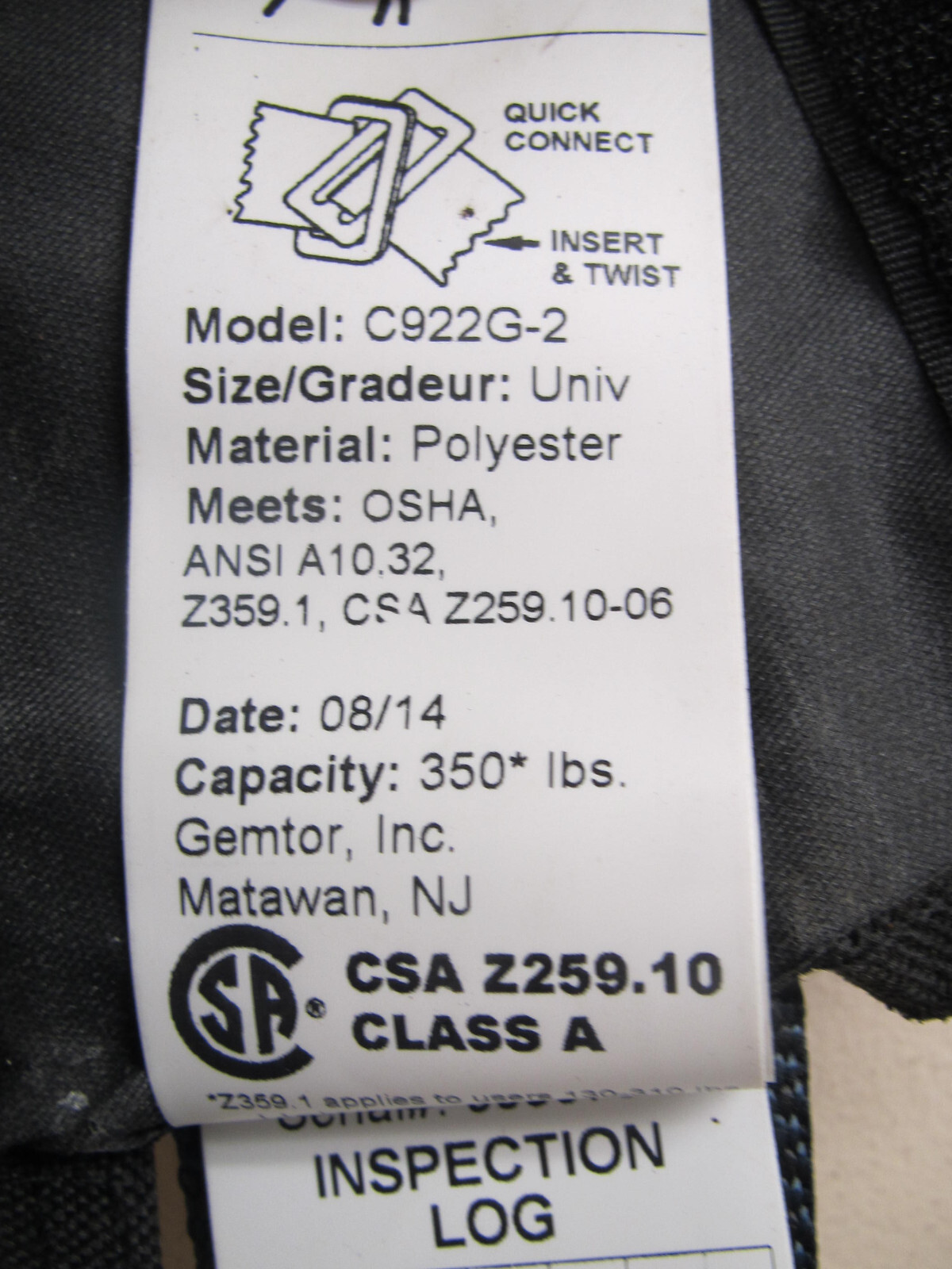 Gemtor Full Body Safety Harness Size: Universal Model: C922G-2 FREE SHIPPING
