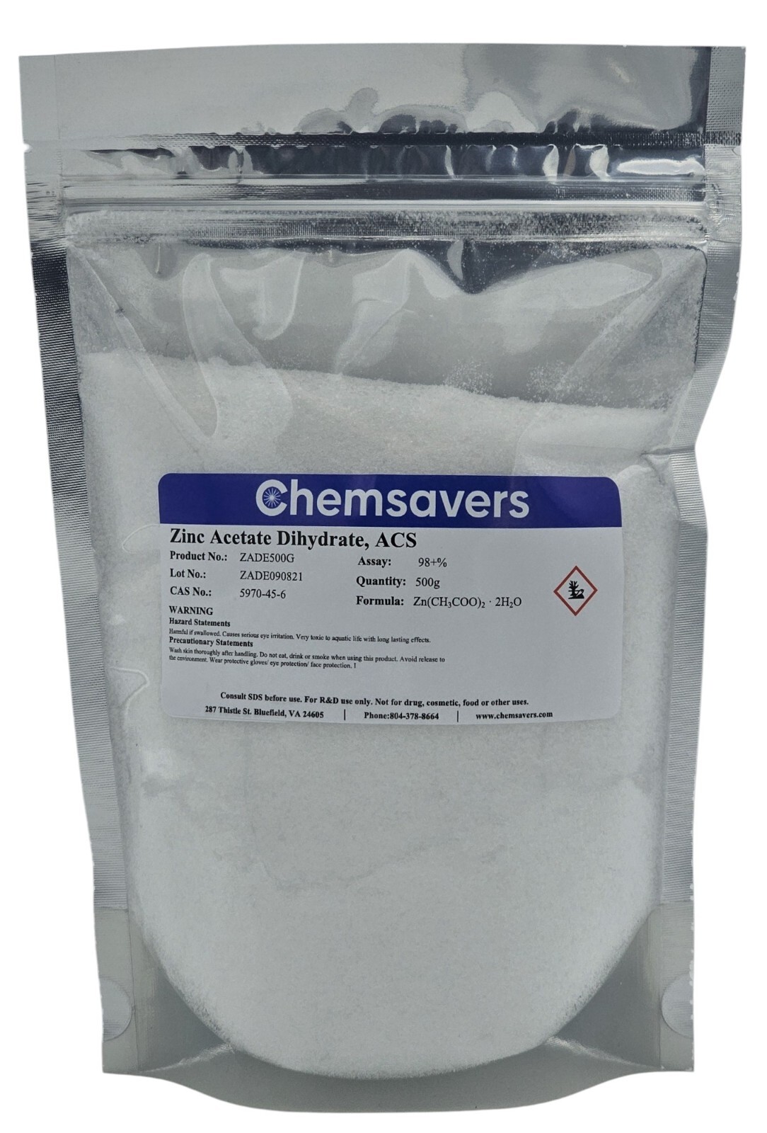 Zinc Acetate Dihydrate, ACS, 98+%, 500g