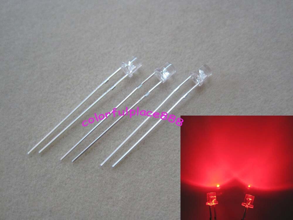 3mm Flat Red Yellow Blue Green White Orange Purple Pink Warm Clear LED Diodes