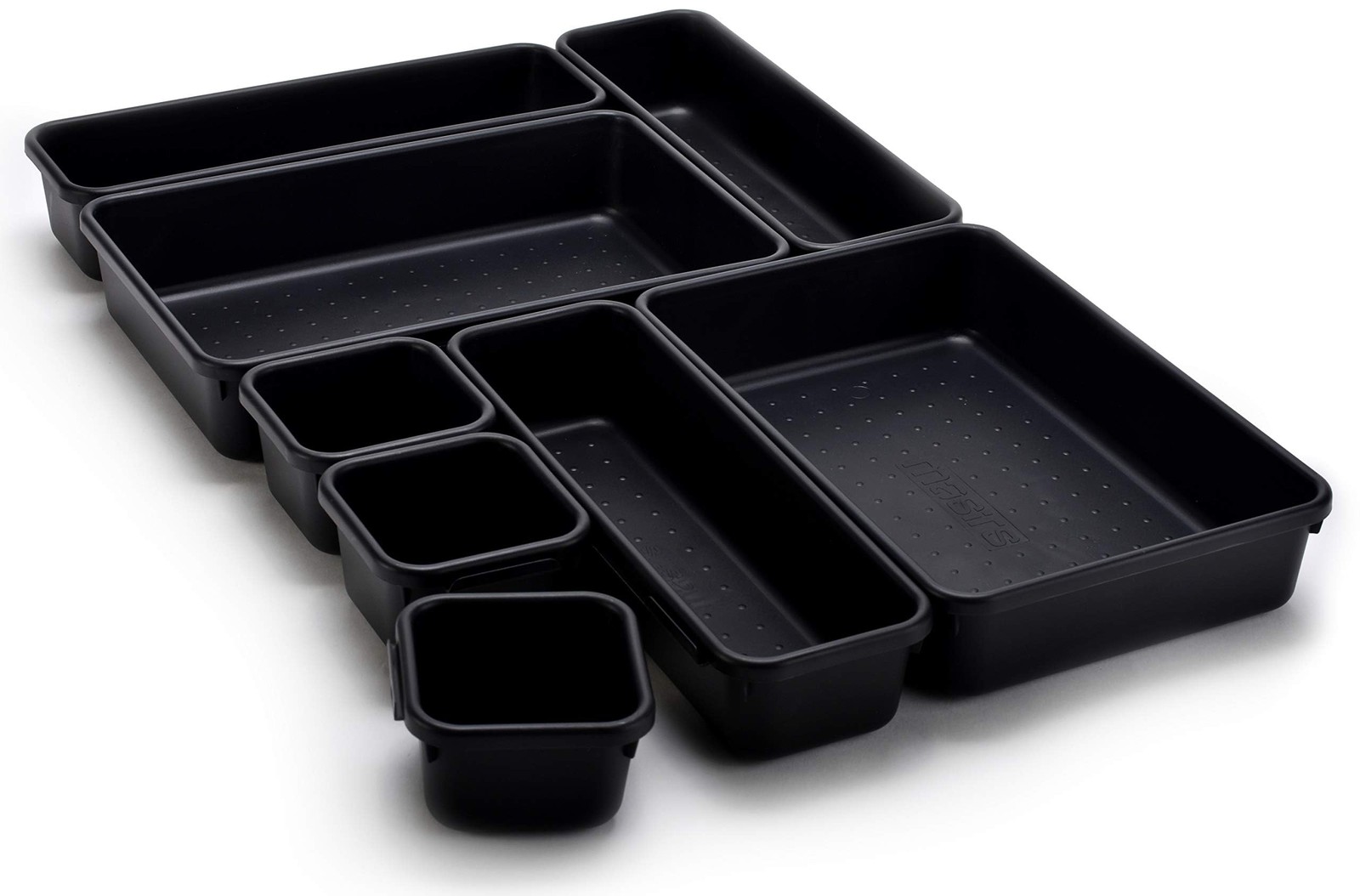 8 PCS Interlocking Drawer Organizer Bins Plastic Custom Layout Design Black