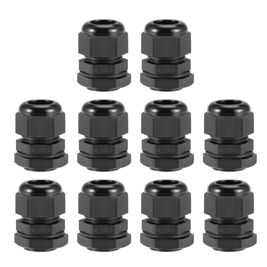 10pcs M20x1.5 Cable Gland 6mm-12mm Wire Hole Waterproof Locknut Black