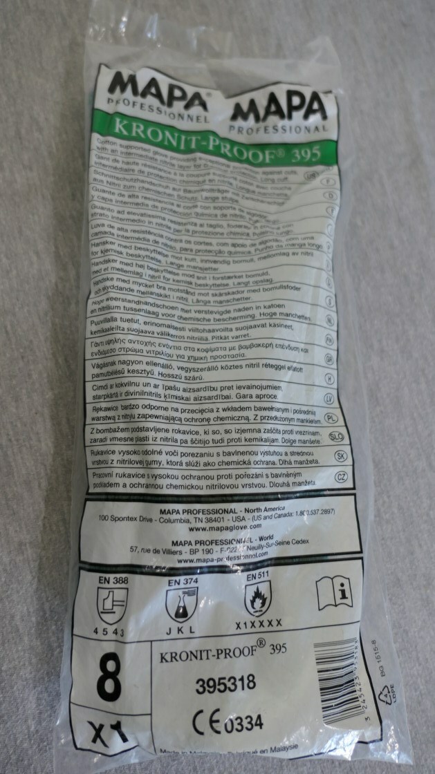 NEW MAPA Professional Kronit-Proof 395 Chemical Nitrile Cut Work Gloves Size 8