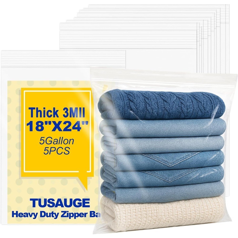 Reusable 5 Gallon Storage Bags with Zipper Heavy Duty 3Mil Thick Large 18×24