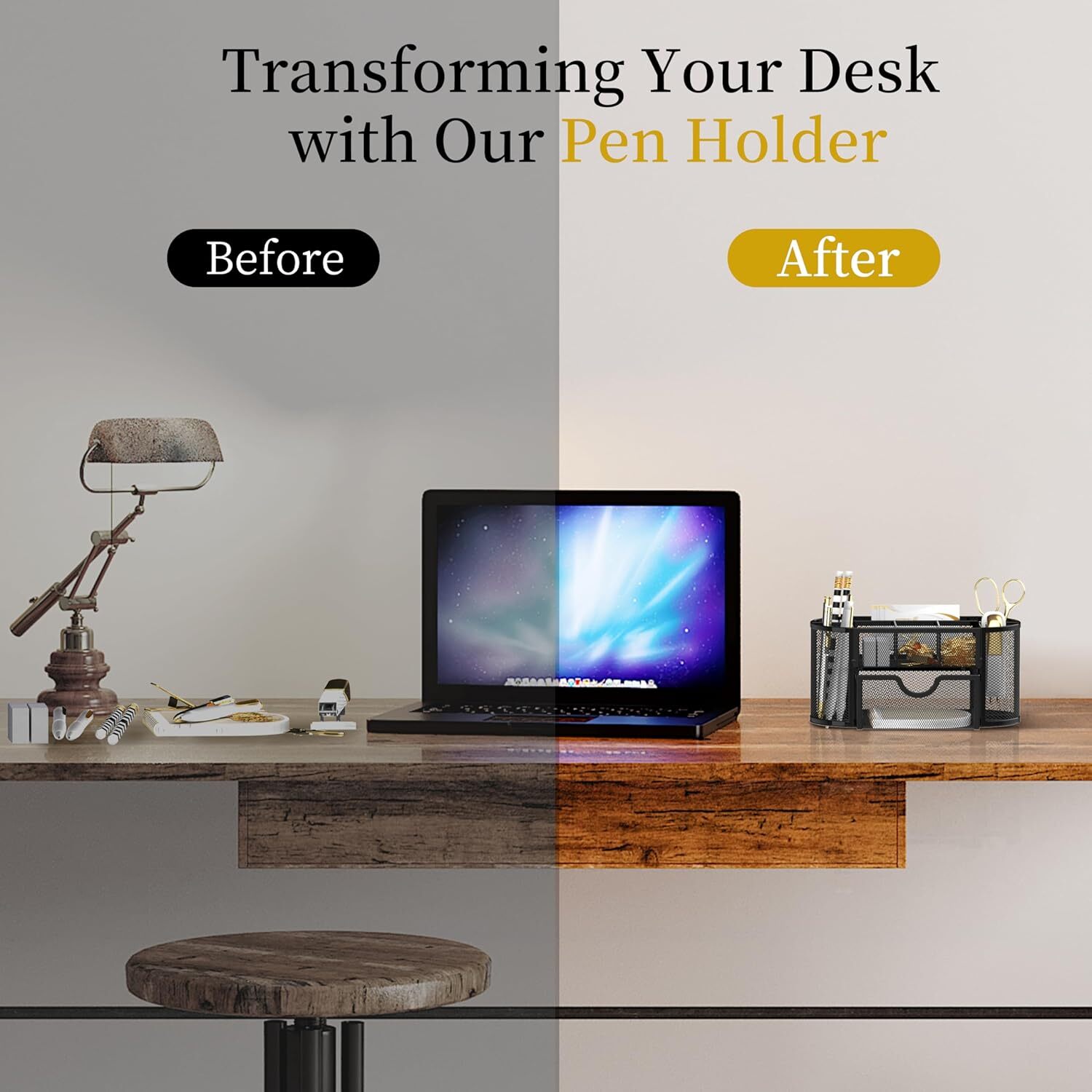SUPEASY Mesh Desk Organizer, Accessories & Workspace Obsidian Black