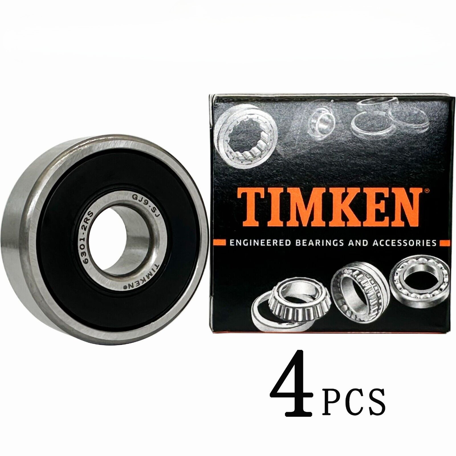 (4Pcs)TIMKEN 6301-2RS 12X37X12MM Double Rubber Seal Ball Bearings 6301RS