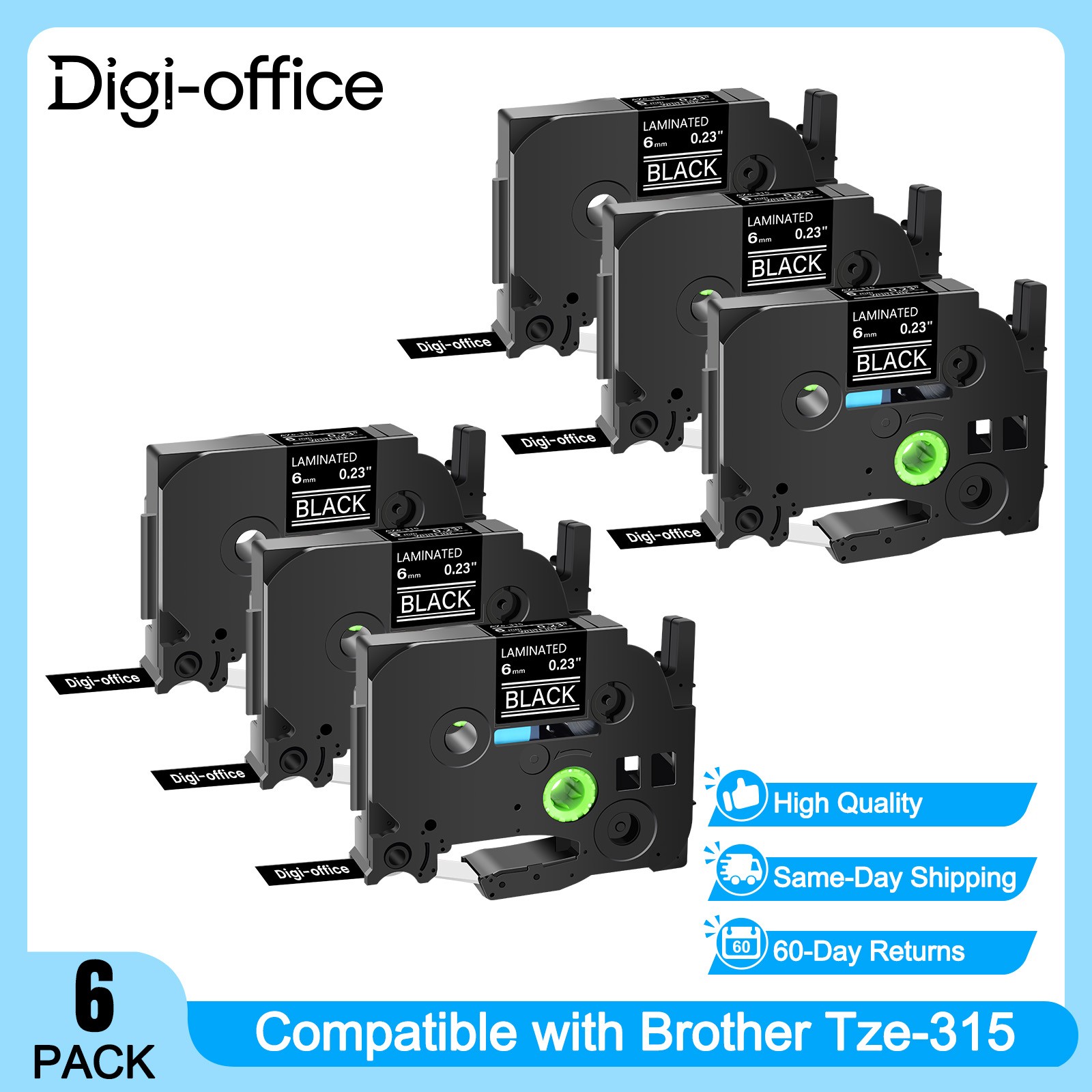 Compatible with Brother 6PK TZ-315 TZe-315 White on Black Label Tape PT-D400 6mm
