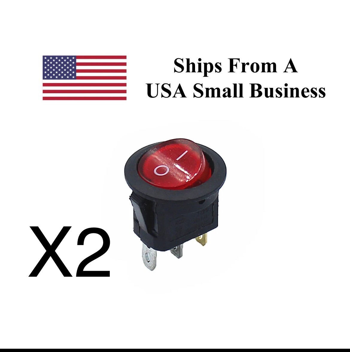 x2 Illuminated Red Round Rocker On/Off Switch SPST 3 Pin New