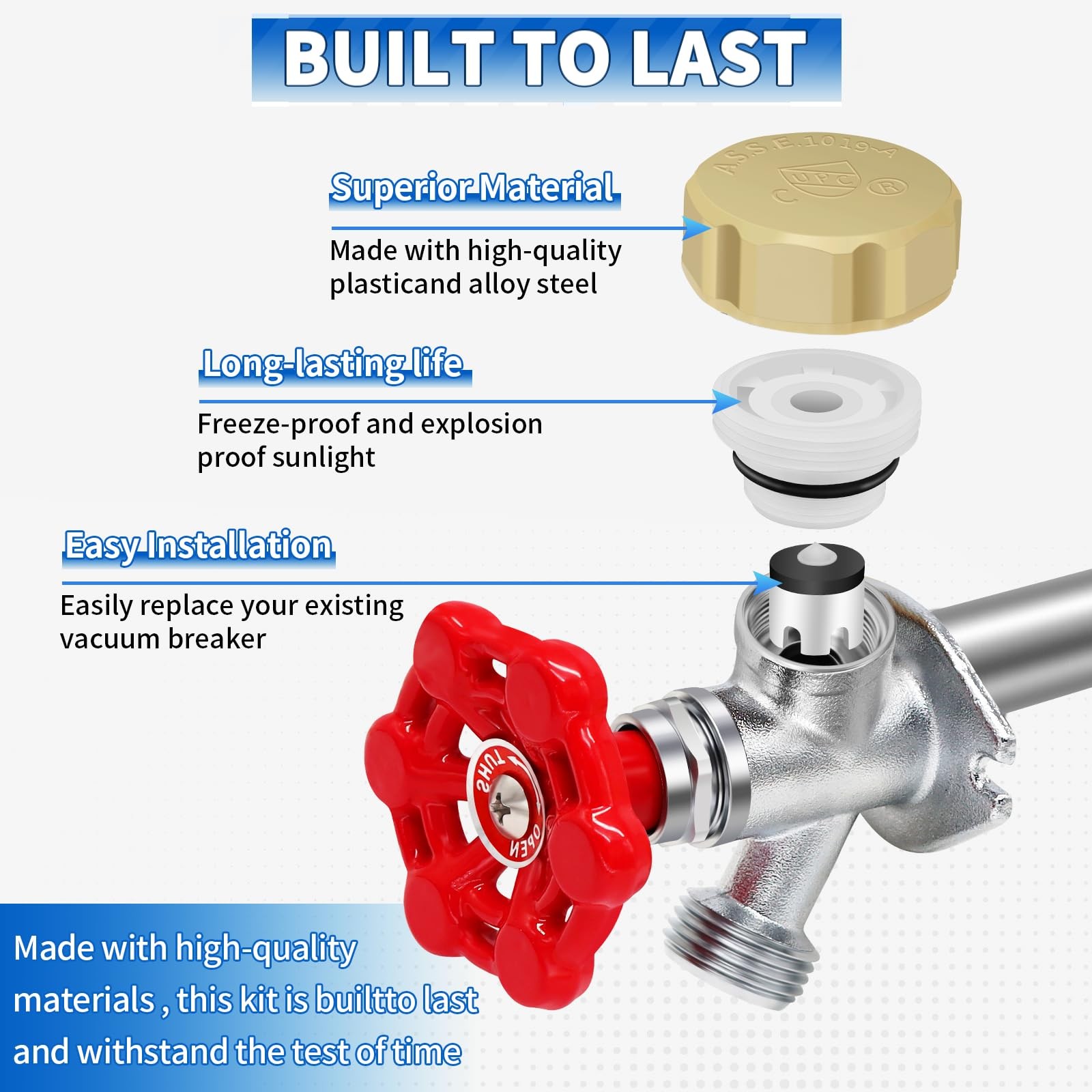 Outdoor Faucet Repair Kit, ASSE 1019-A Vacuum Breaker Outside Silver