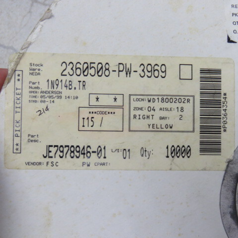 FAIRCHILD SEMI 1N914B-TR Qty of 2400 per Lot DIO 1N914B SWITCHING TnR