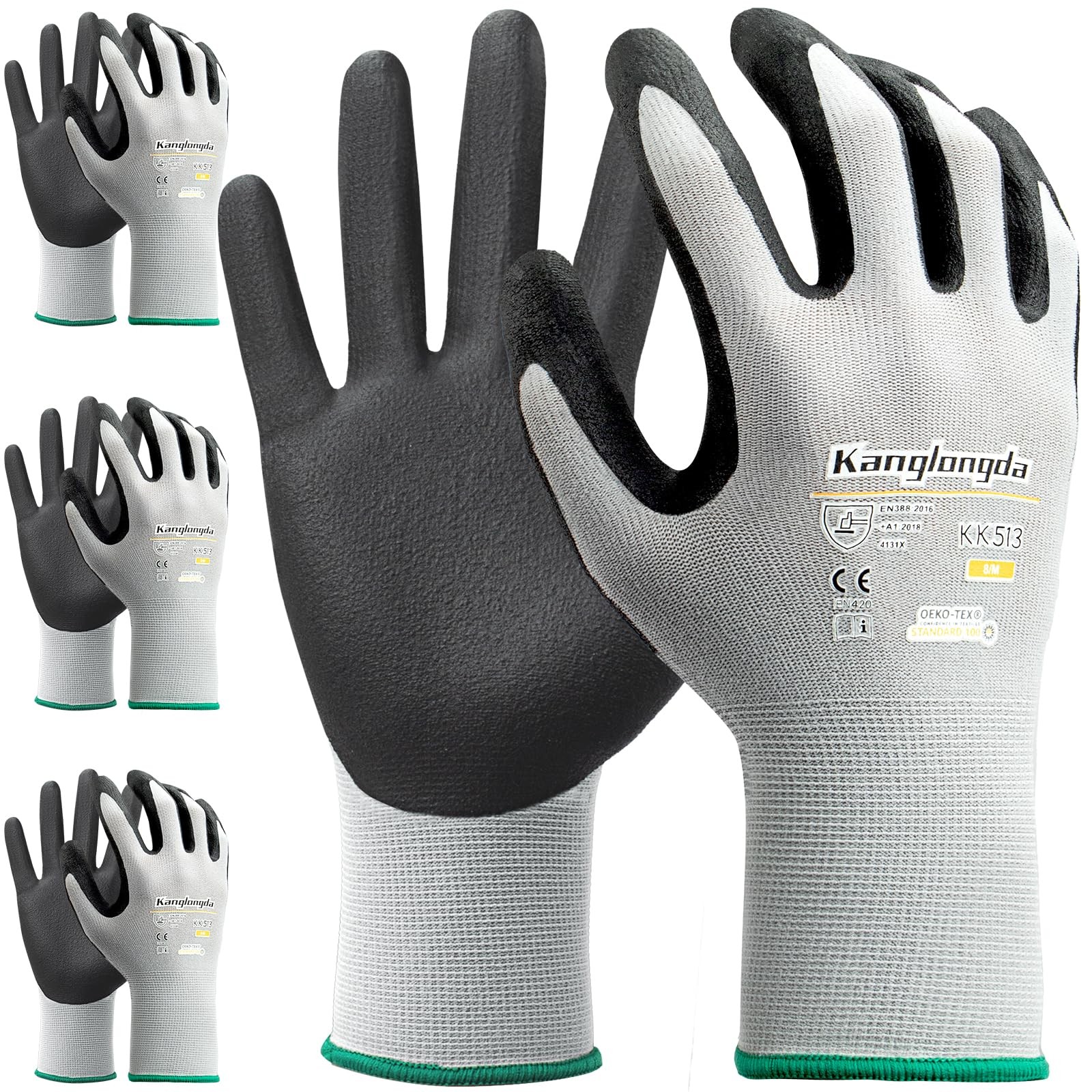 Foam Nitrile Coated Work Gloves, 3 Pairs Nylon Gloves with Grip, Ideal for Pa…