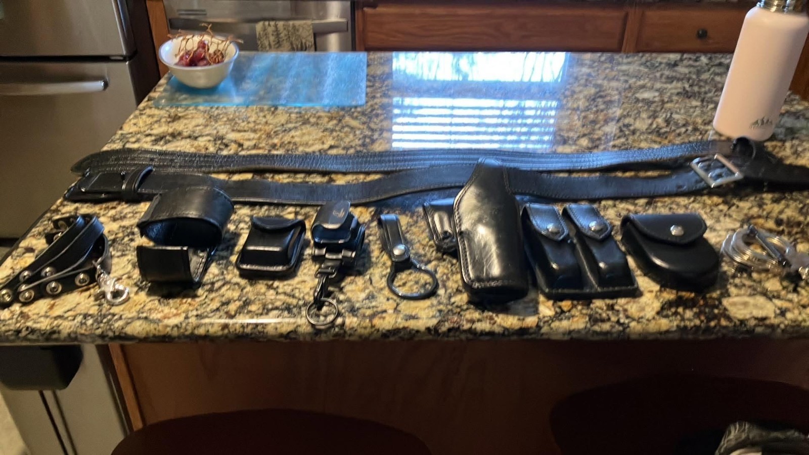 duty leather belt with accessories