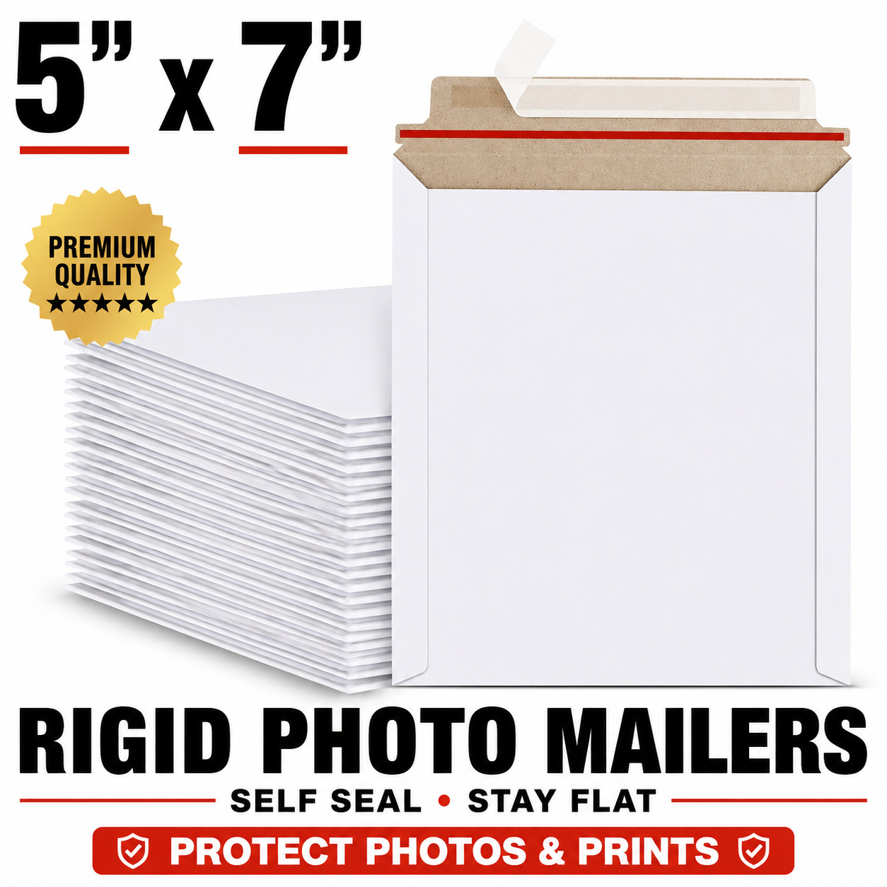 5×7 Rigid Photo Mailers White Self Seal Stay Flat Cardboard Envelopes