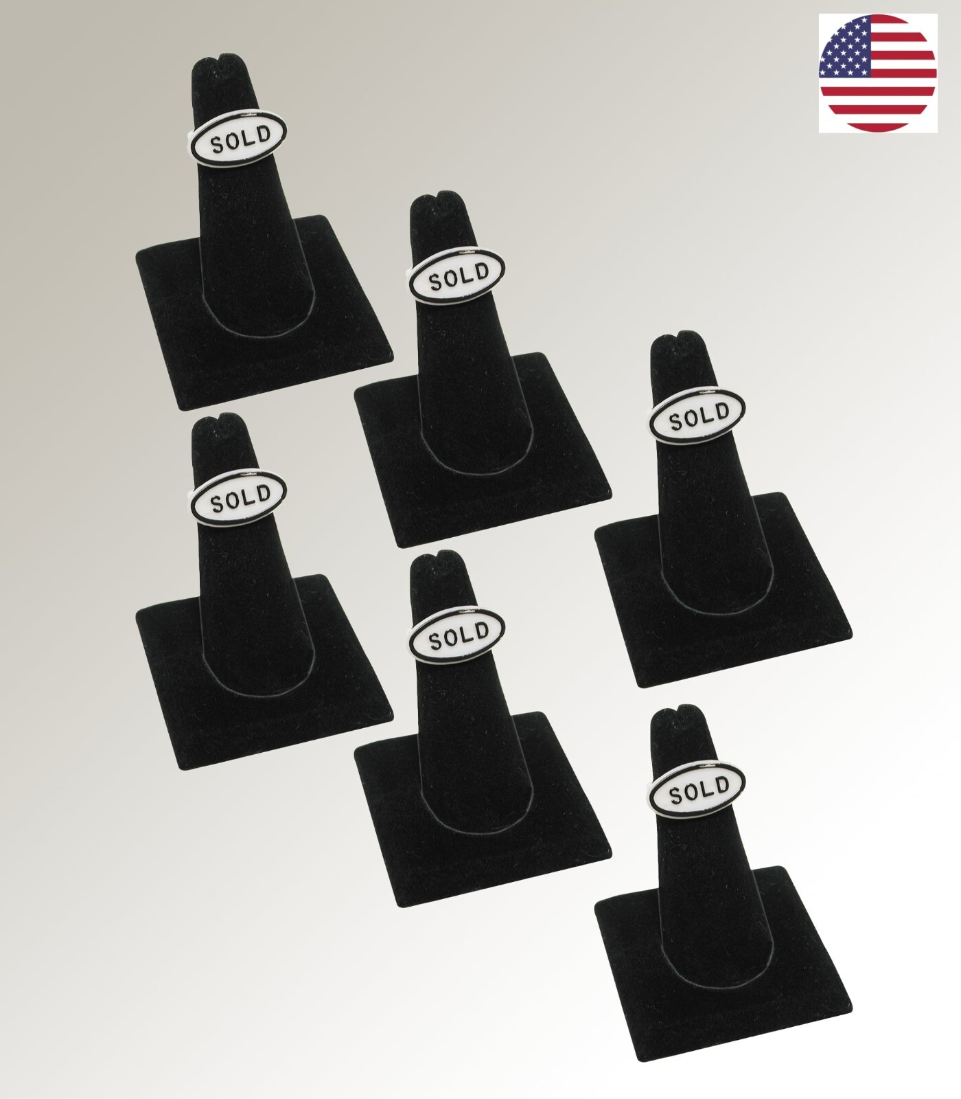 Set Of 6 Finger Ring Display Stand Square Base Ring Black Velvet Ring Stand