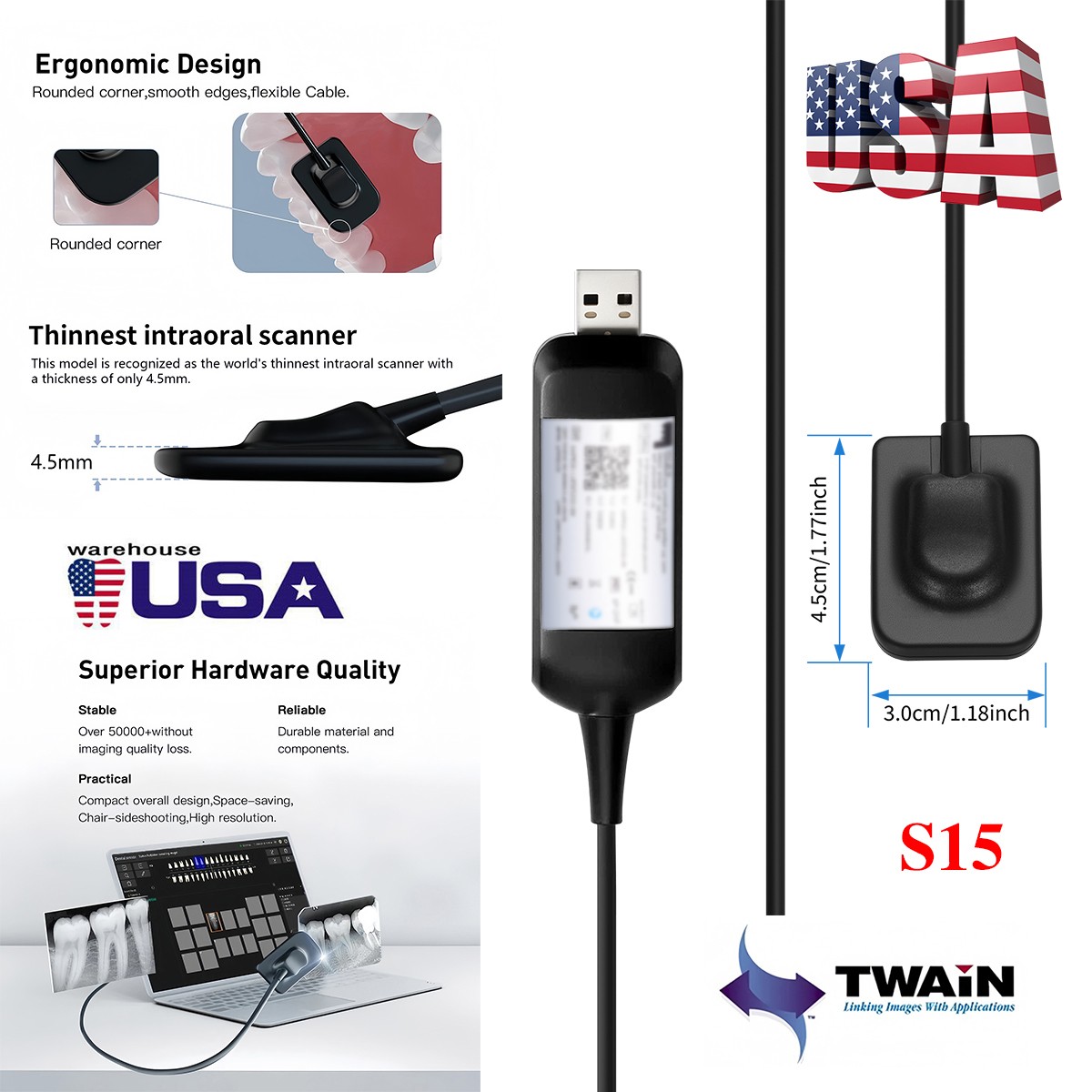 Dental X-Ray Holder Digital Xray Sensor Imaging System S15 Size Sensor Fit Twain