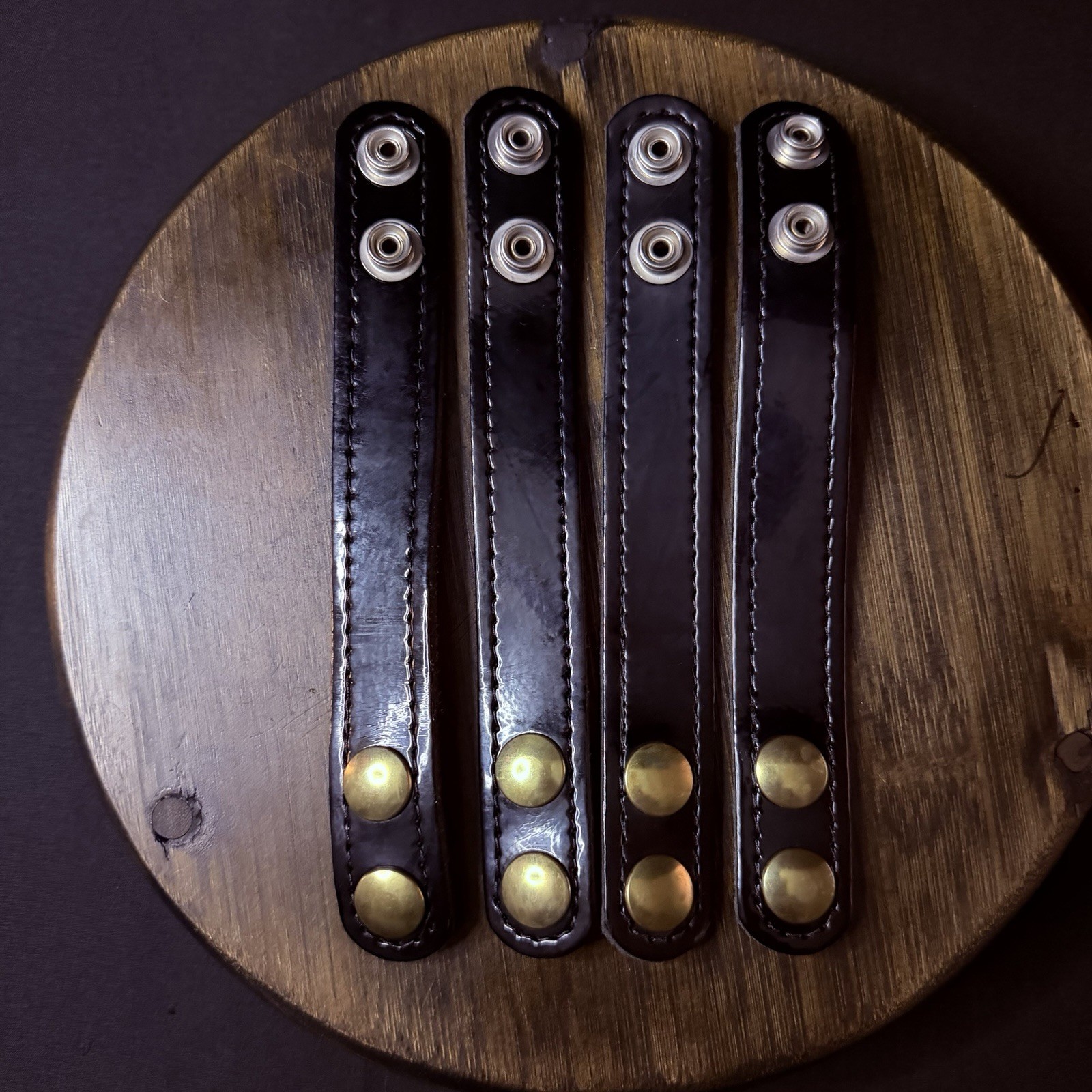 Duty Belt Keeper High Gloss Black Leather Brass Double Snaps 7.25” (Lot of 4)