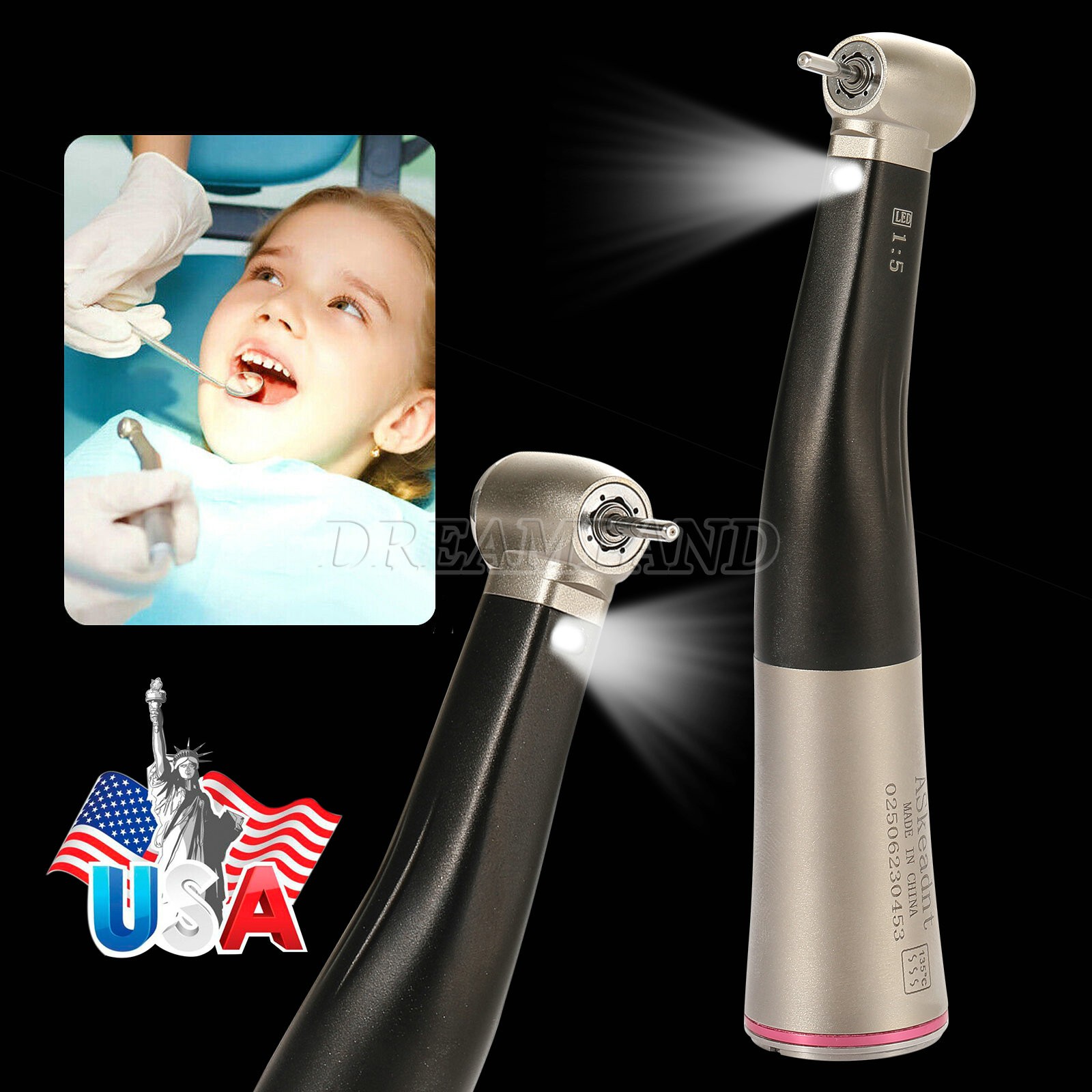 Fit NSK NL400 Dental Electric Motor +1:5 Handpiece LED Fiber Optic Contra Angle