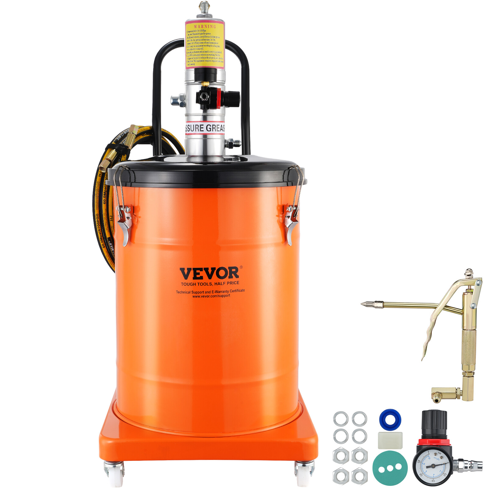 VEVOR Grease Pump Air Operated Grease Pump 10 Gallon 13 ft Hose Grease Bucket