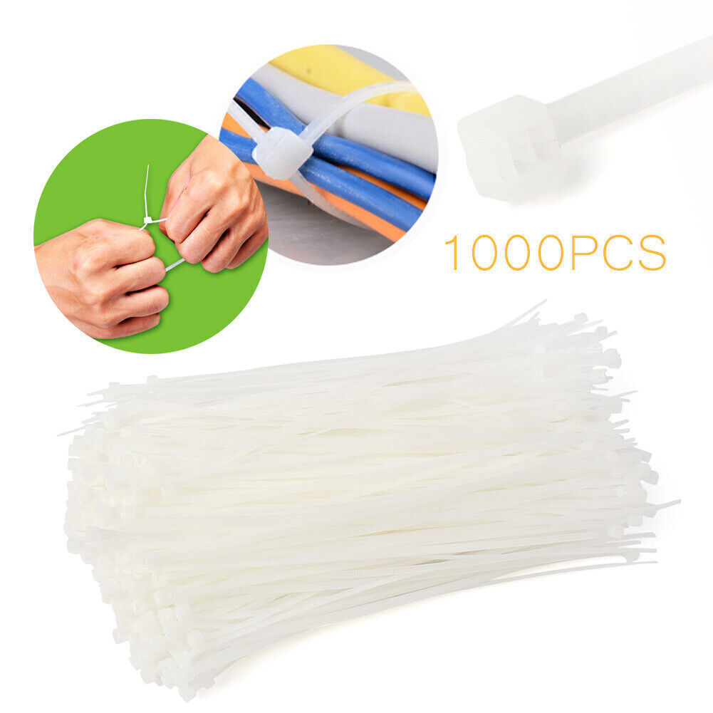 1000pcs Pack 8″ White Network Cable Cord Wire Tie Strap 50lbs Zip Nylon