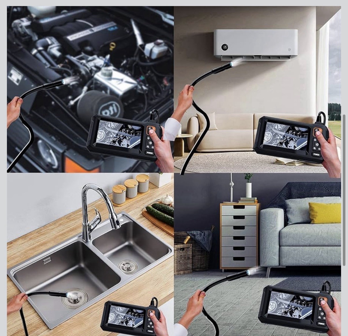 1080P HD Endoscope Camera 4.3″ IPS Screen 16.4FT Semi-Rigid IP67 Borescope