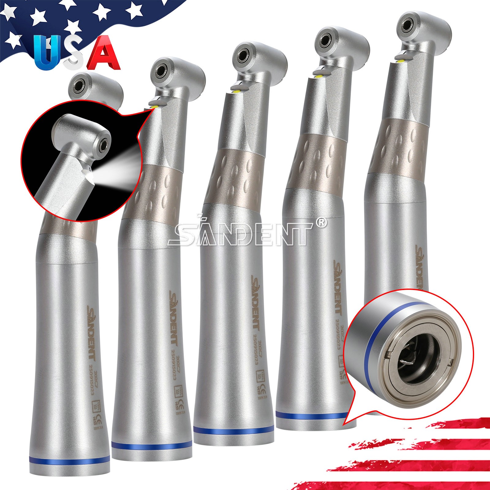 1-10 Pcs Dental 1:1 LED Fiber Optic Handpiece Low Speed Contra Angle E-generator