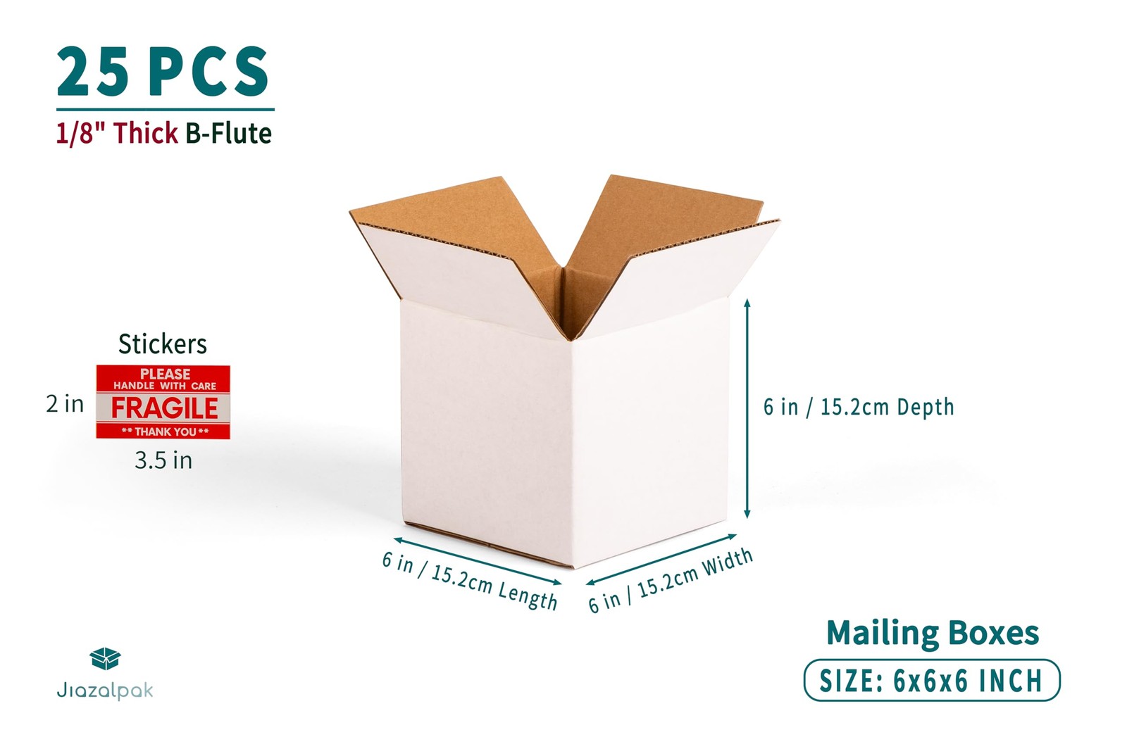 Jiazalpak White 6x6x6 inches Shipping Boxes, Corrugated Cardboard 6×6 Box for Sm