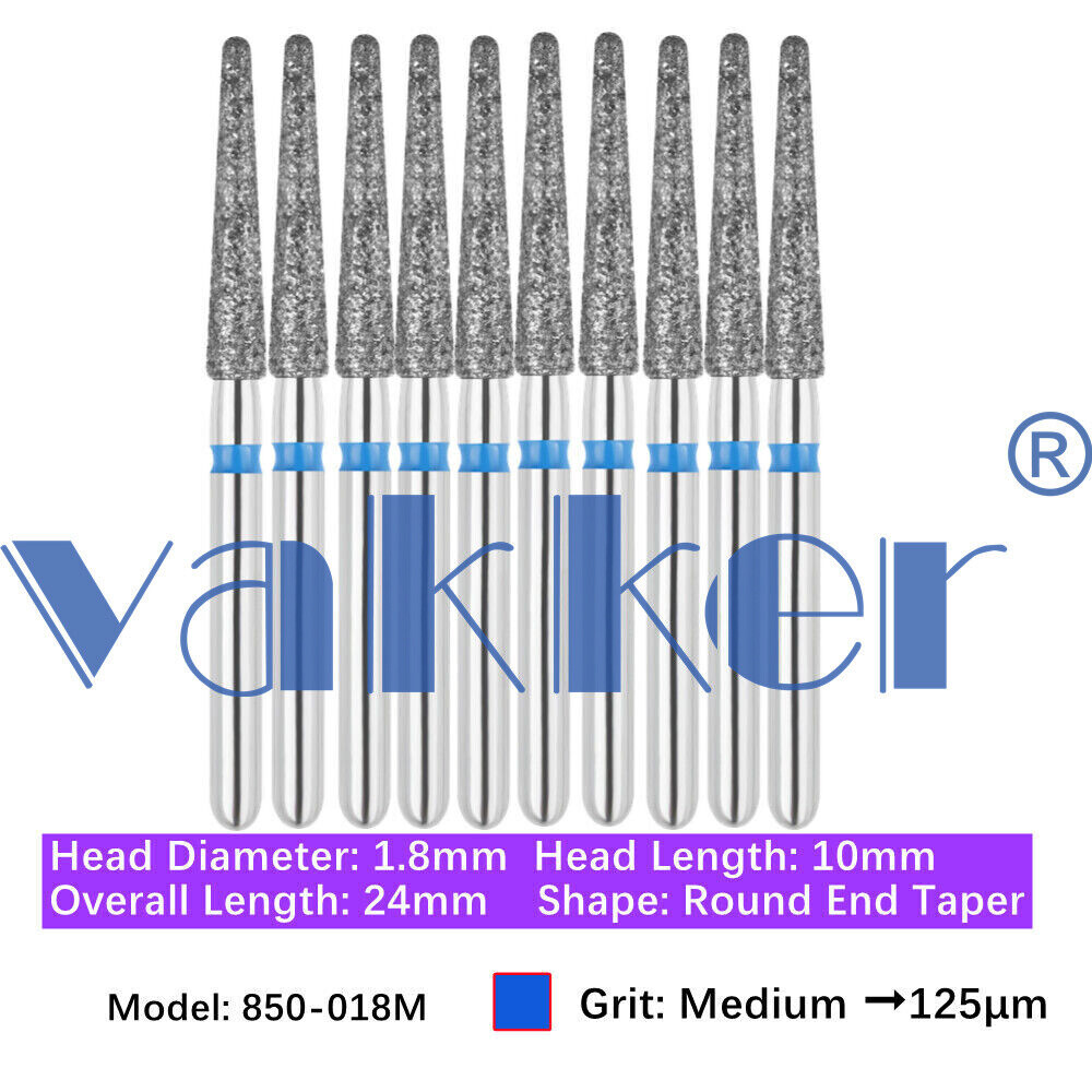 Vakker® 10pc/pk Diamond Burs Round Long Round End Taper Diamond Bur