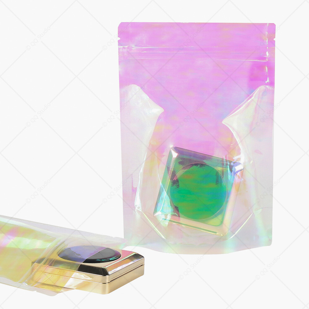 Multi-Sizes Holographic Glossy Pink Clear Plastic Stand up Zip Lock Pouch Bag P2