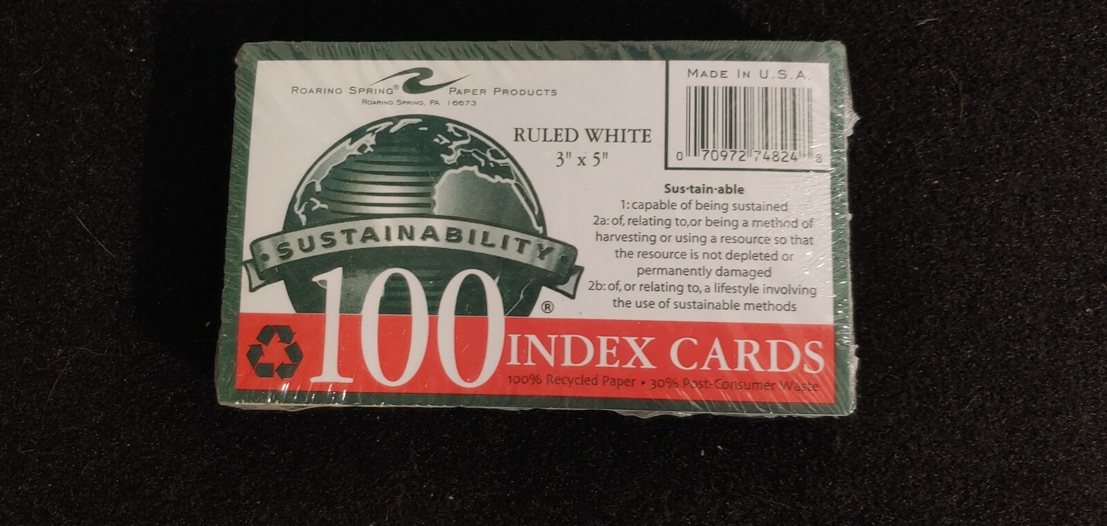Roaring Spring Sustainability Ruled White 3in x 5in 100 count Index Cards