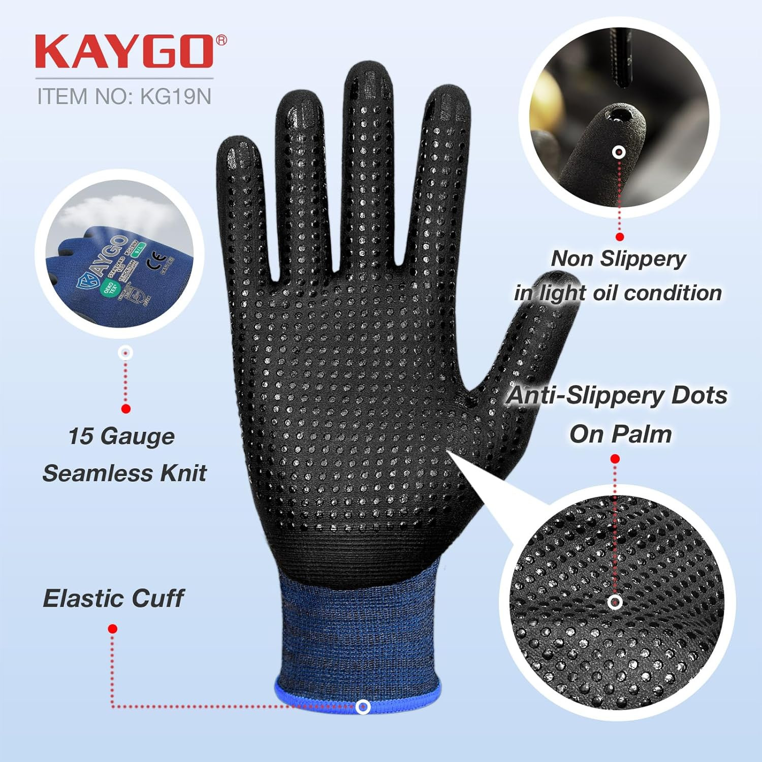 KAYGO Work Gloves Microfoam Nitrile Coated KG19NB, Seamless Knit Nylon Safety Wo