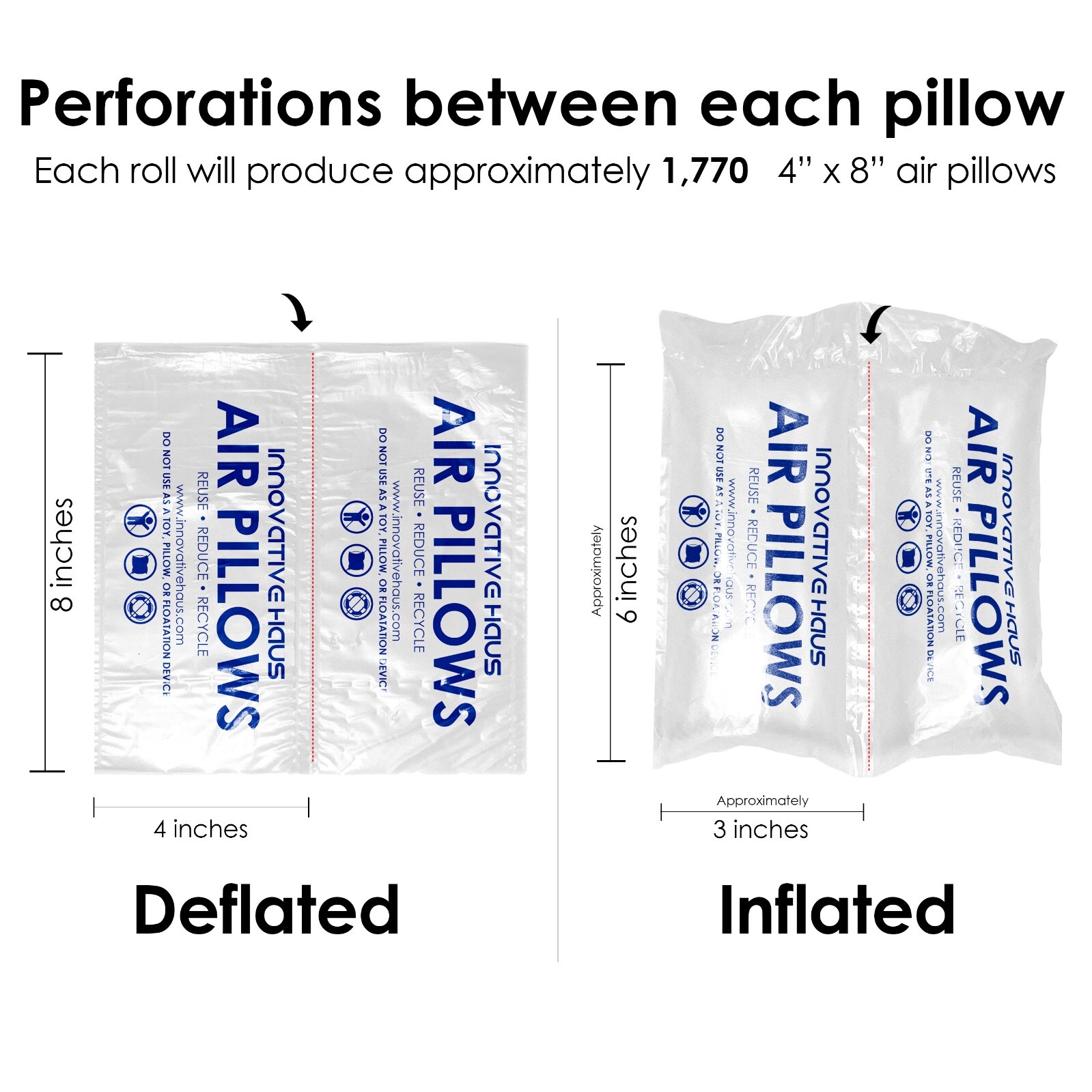 984 Feet 4″ x 8″ Air Pillow Film Roll Package Shipping Cushioning Packing