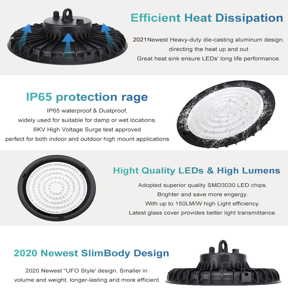 LED High Bay Light UFO 200W LED Shop Light Fixture Industrial Warehouse Light 8P
