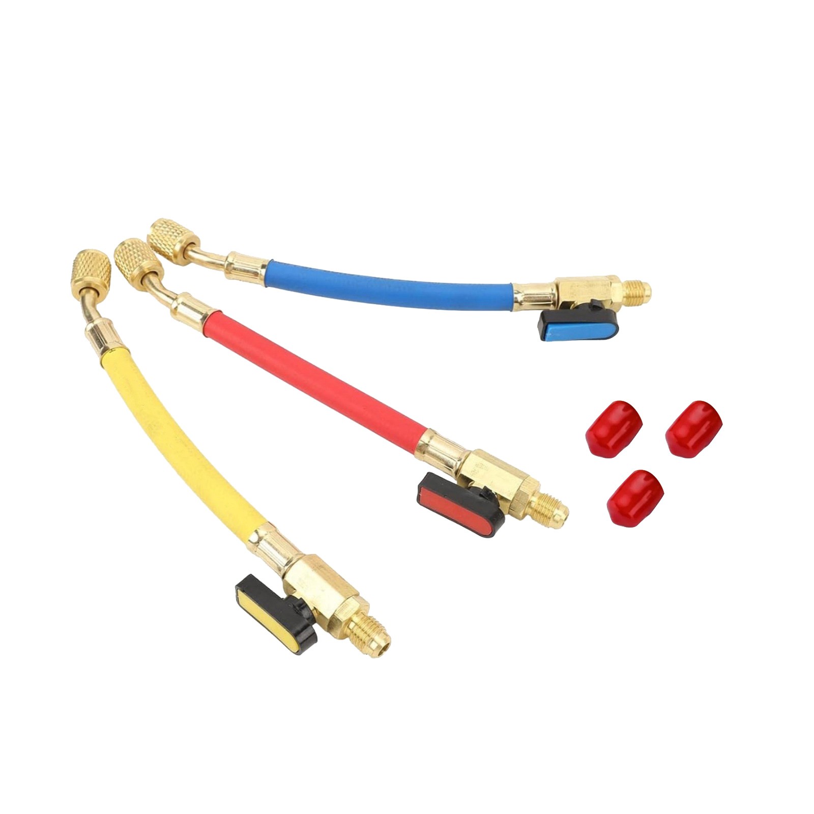 3pcs/set For R134A R410A R22 R12 Refrigerants Ball Valves Hose(Red/Yellow/Blue)