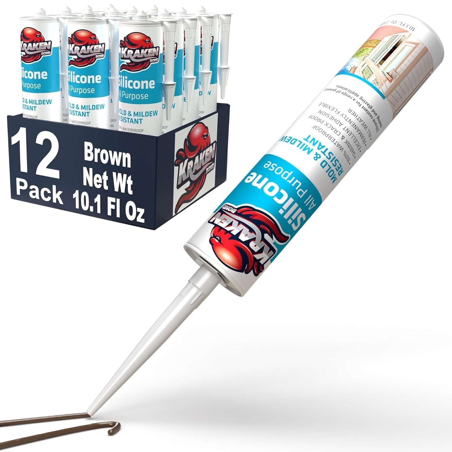 Kraken Bond RTV Silicone Caulk Gray ( 12×10.1 oz) Waterproof Caulk 12 Pack