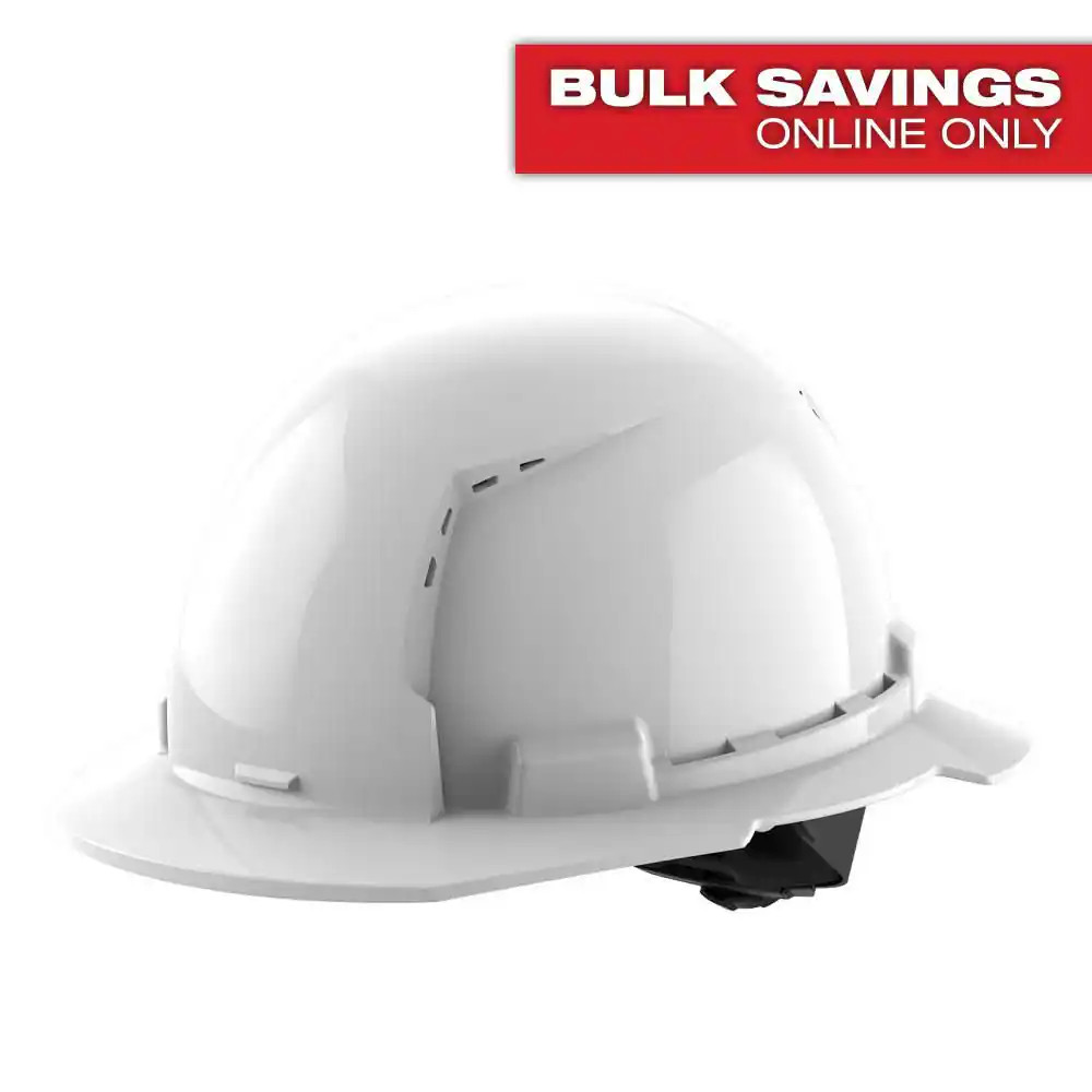 BOLT White Type 1 Class C Full Brim Vented Hard Hat with 4 Point Ratcheting Susp