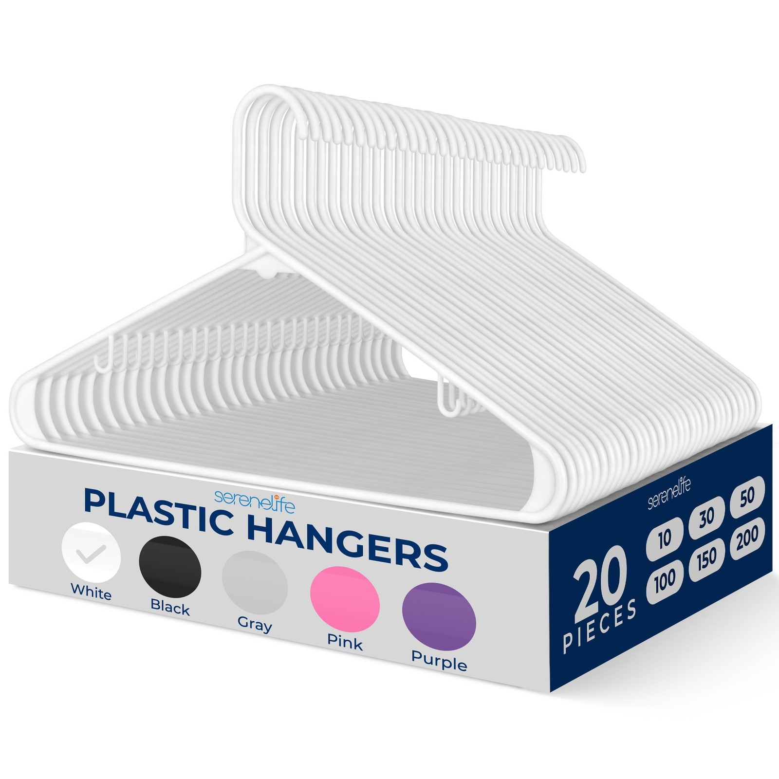 SereneLife Premium 20 Pack Plastic Hangers, Lightweight, Durable, Space Savin…