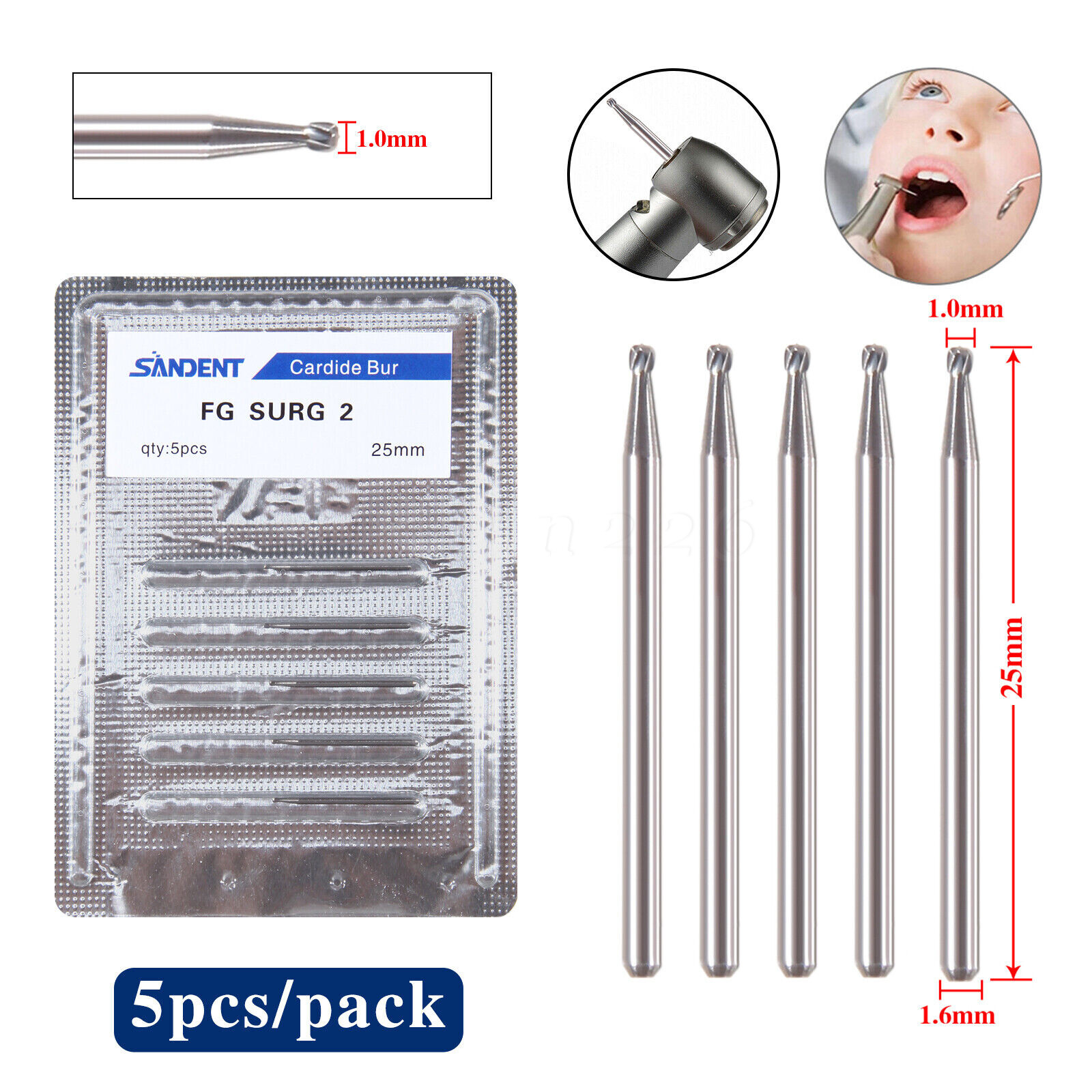 Dental Carbide Burs Long Shank FG Friction Grip Taper Flat End FG SURG 25mm